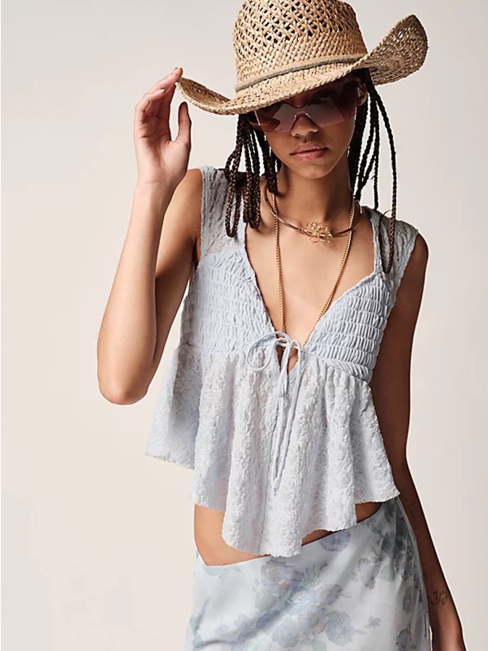 UO Heavenly Babydoll Top - Blue - size small